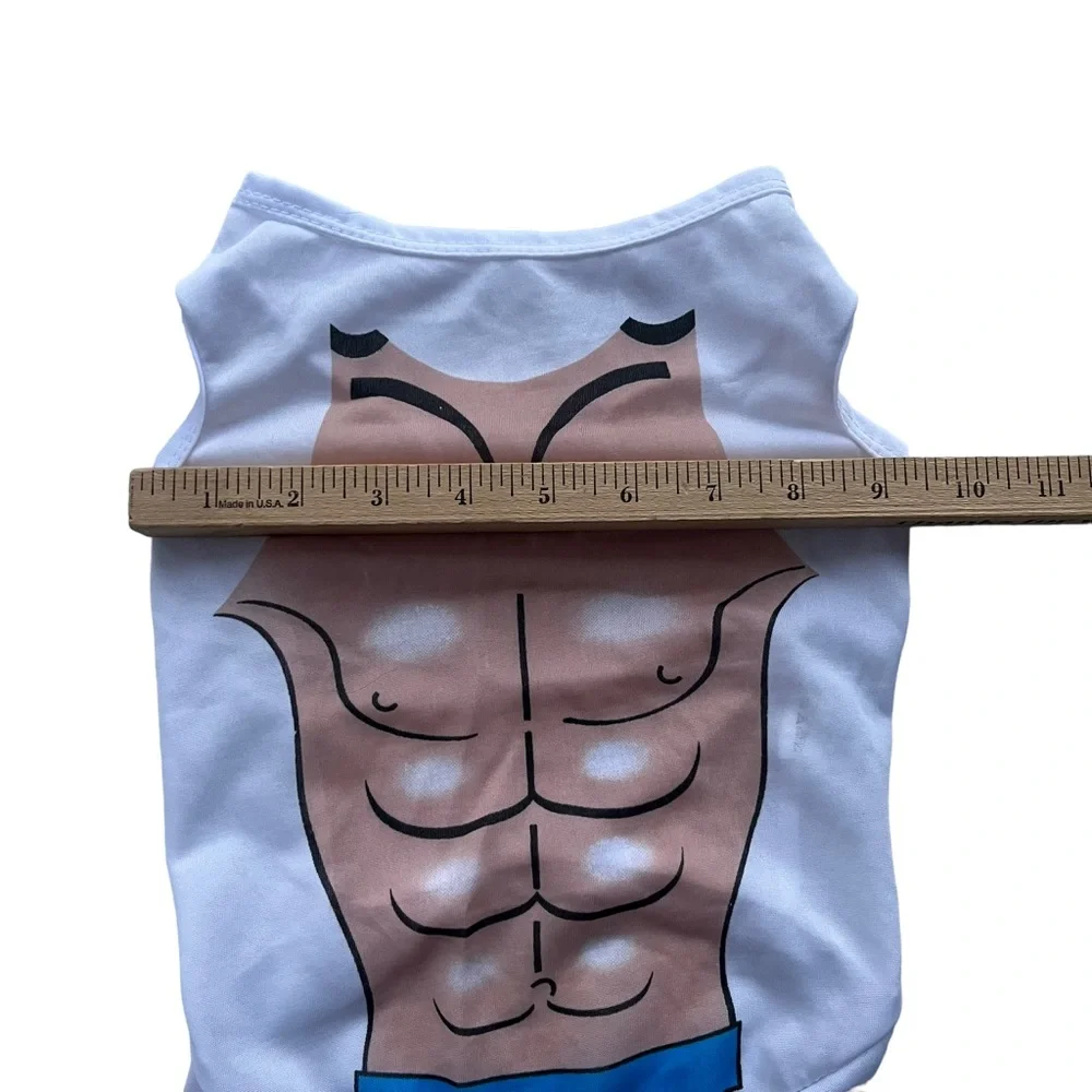 Drooling Dog Size Large White Shirt Blue Swim Trunks Abs Graphic Dog‎ Clothing